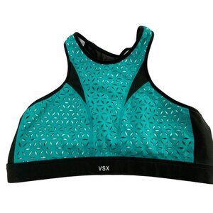 VICTORIAS SECRET VSX Women Laser Cutout Sports Bra Sz L Green Black Gym 40-7